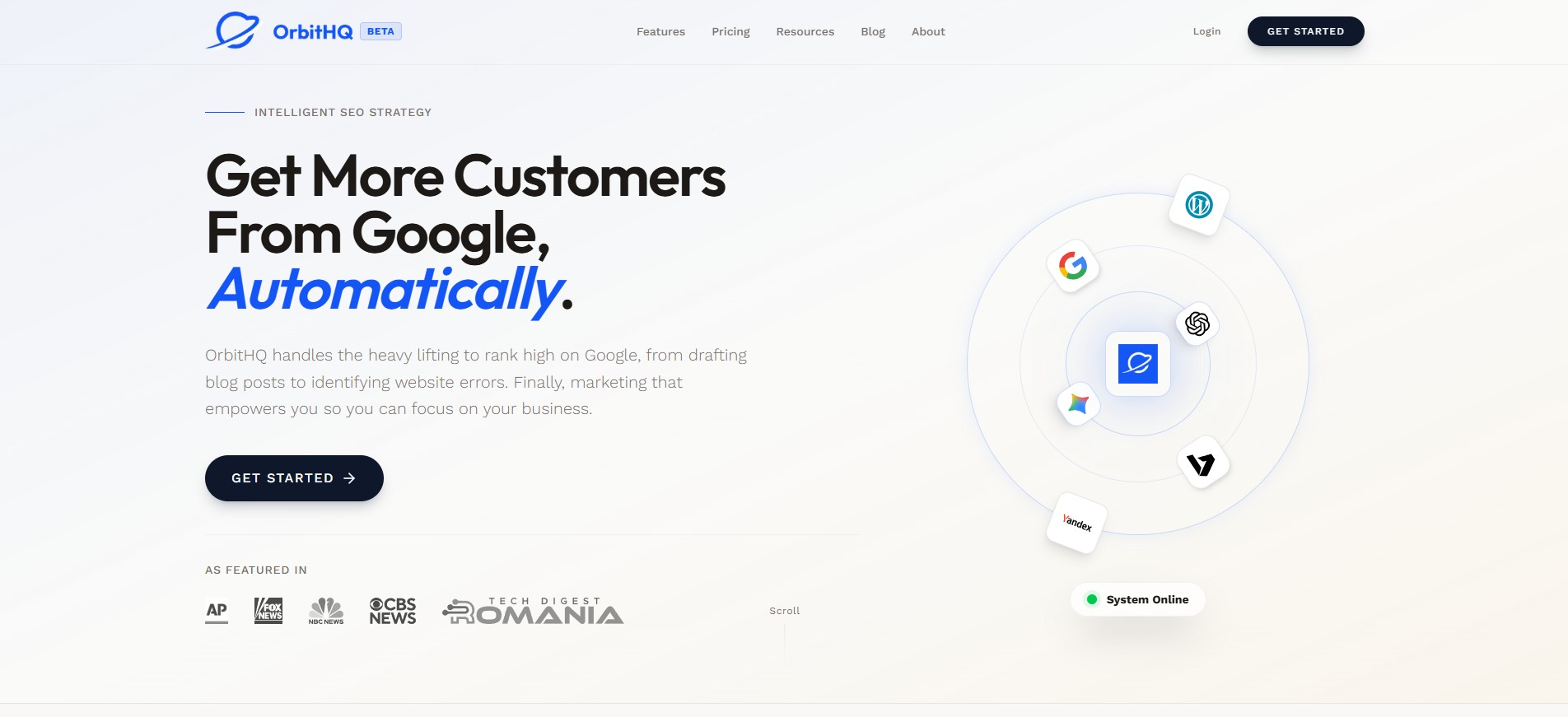 OrbitHQ SaaS website - webdesign b2b